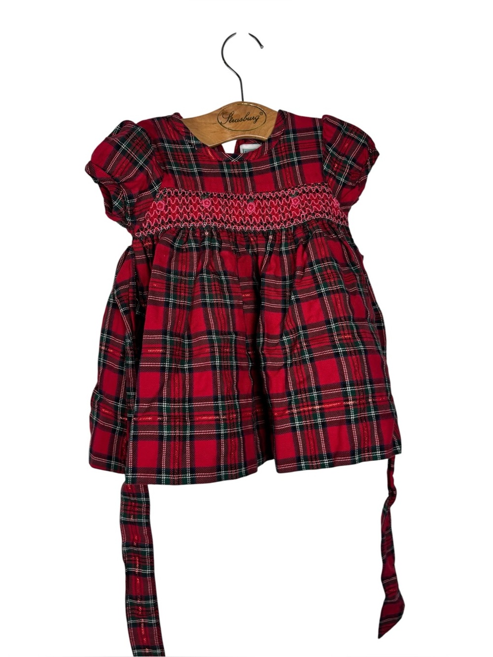 Little Me Red Tartan Plaid Smocked Holiday Dress 12M